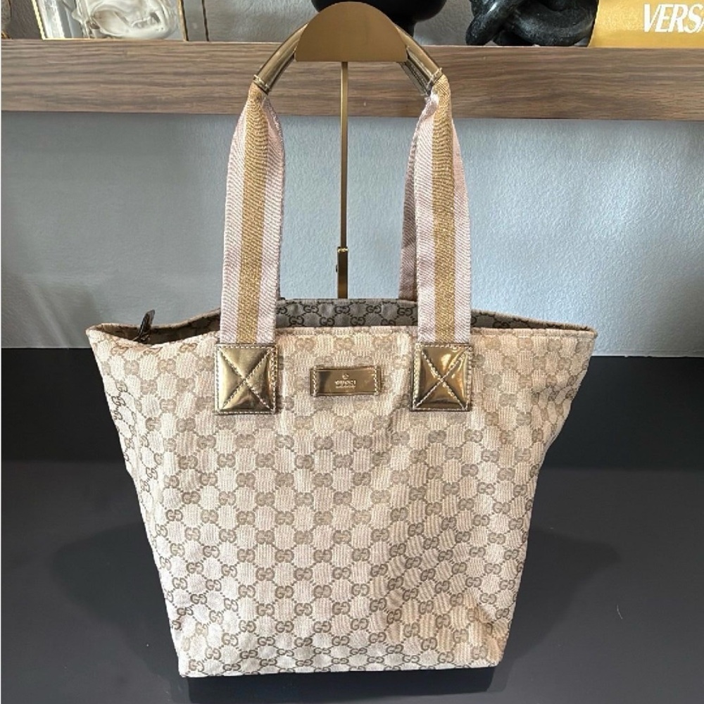 Gucci Beige and Gold Tote Bag